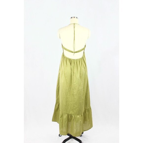 NWT ZARA Olive Green Beaded Cotton Crochet Halter Maxi Dress, Size L - Picture 3 of 16